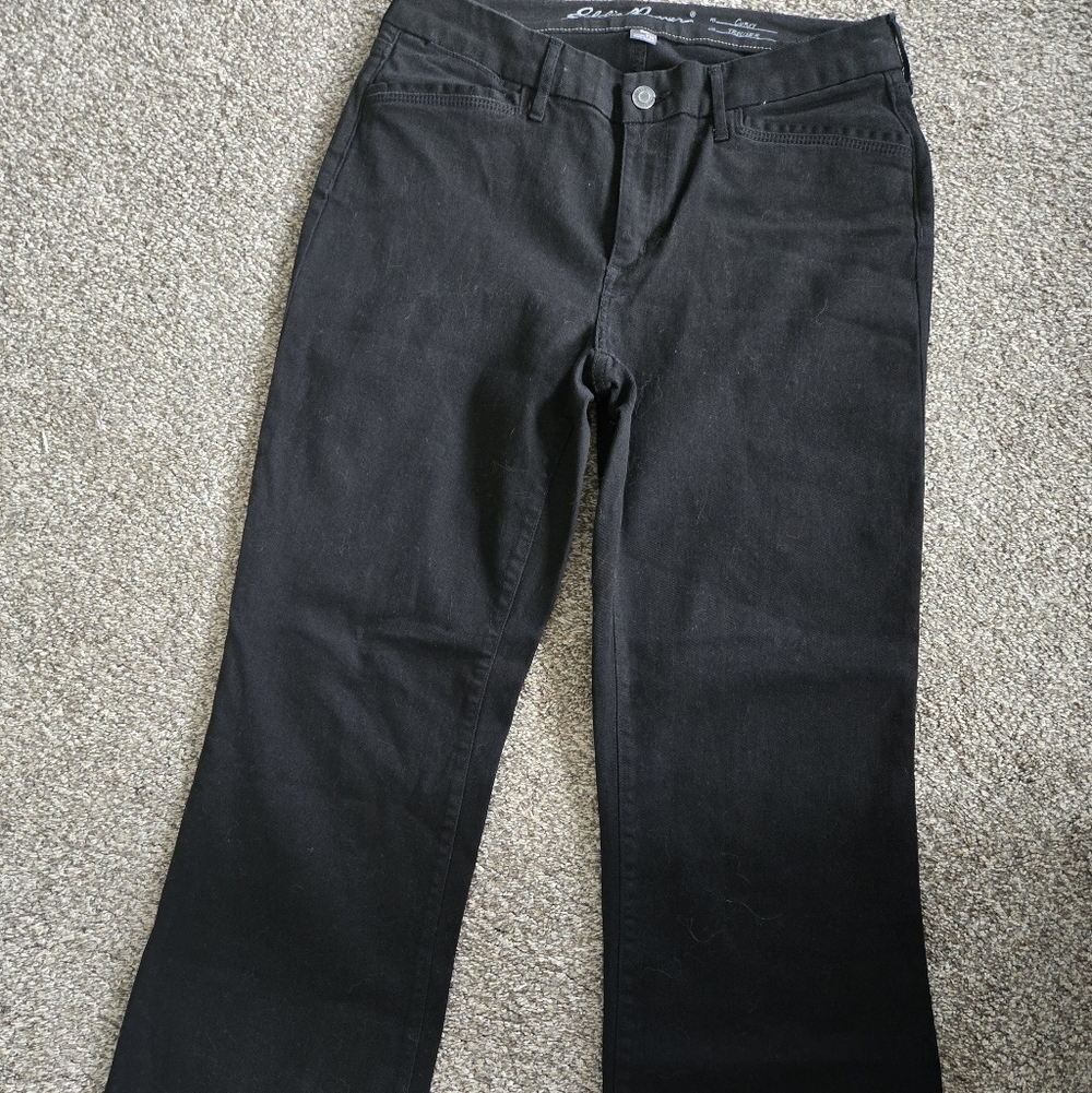 Eddie Bauer Curvy Fit Trouser Pant Women's 10 Tall Black Stretch Fabric Wide Leg